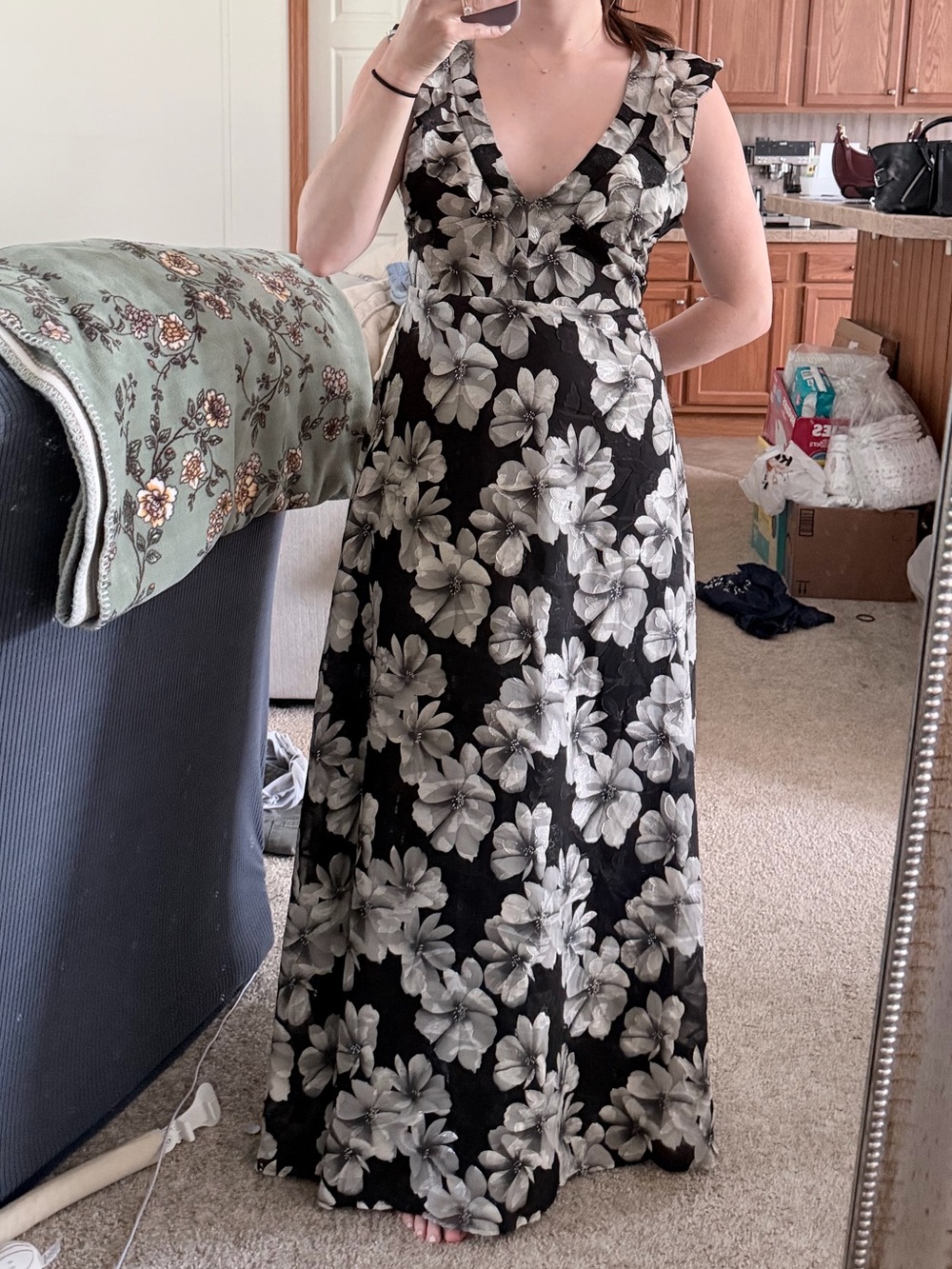 Lulu's Black Maxi Dress with White Floral Print